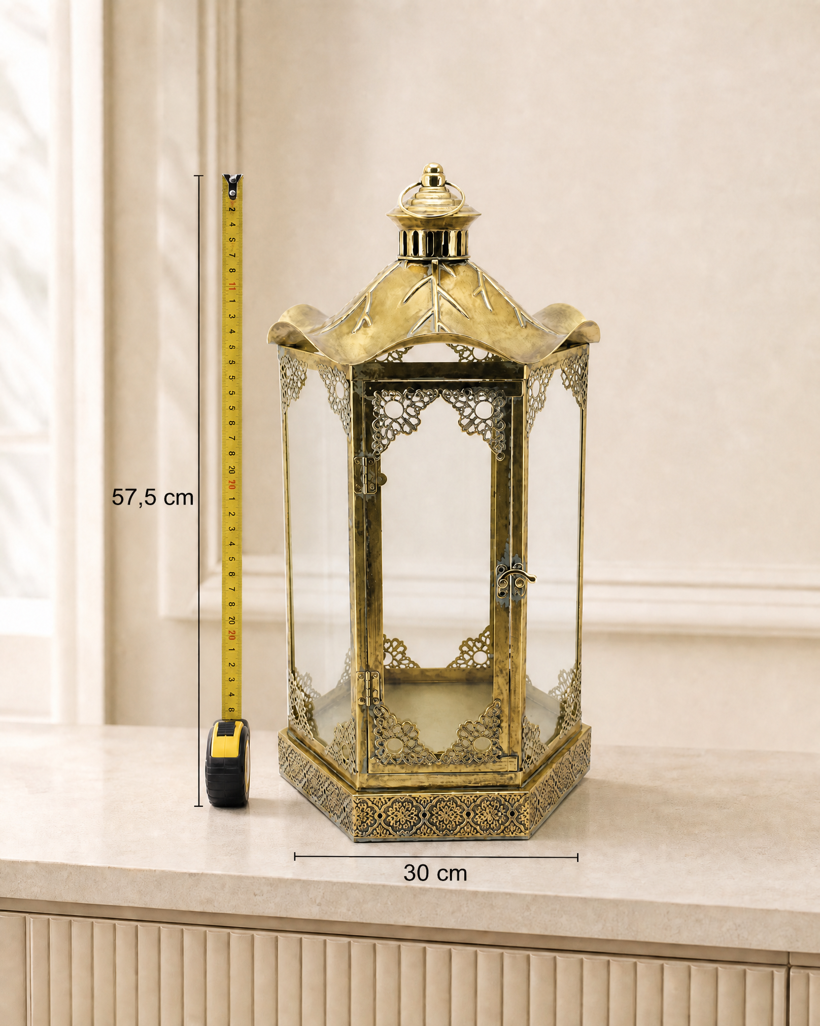 metal-dekoratif-fener-camli-gold-mumluk